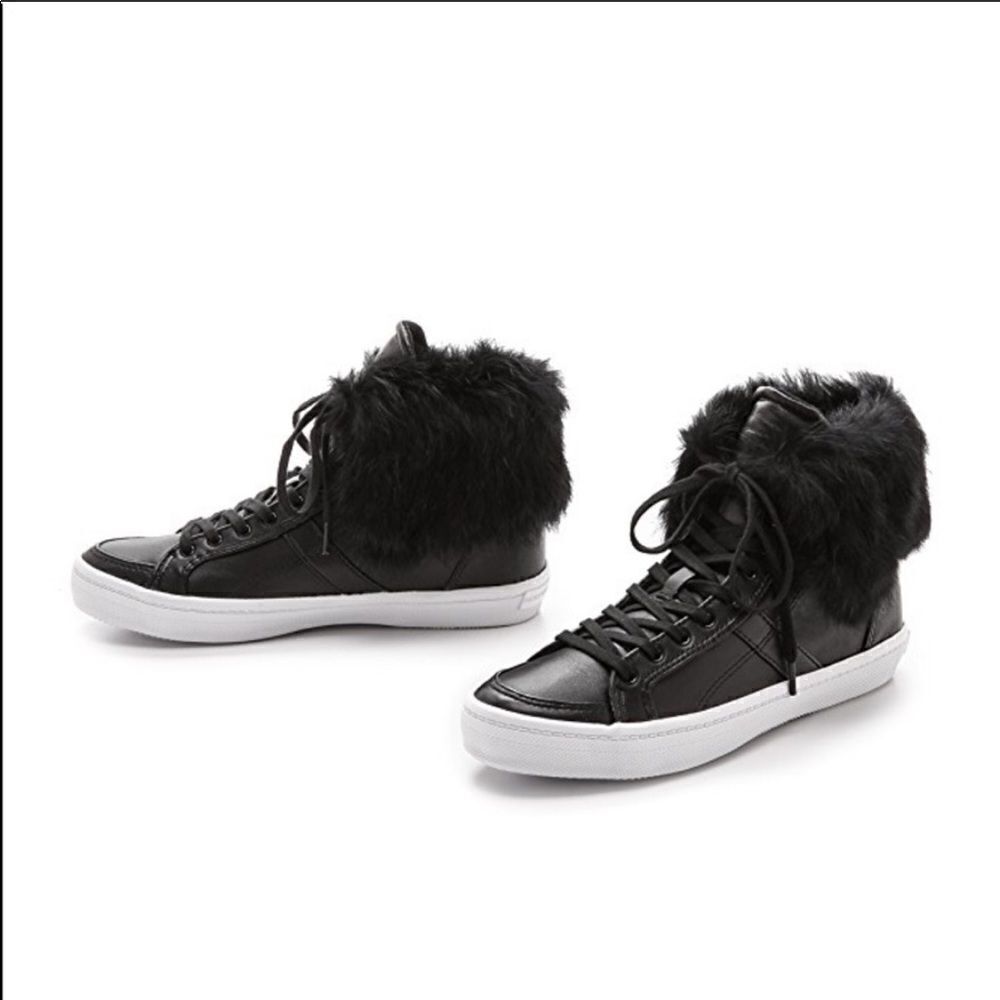 Rebecca Minkoff Sasha Leather Fur Trim Sneakers - Picture 2 of 15